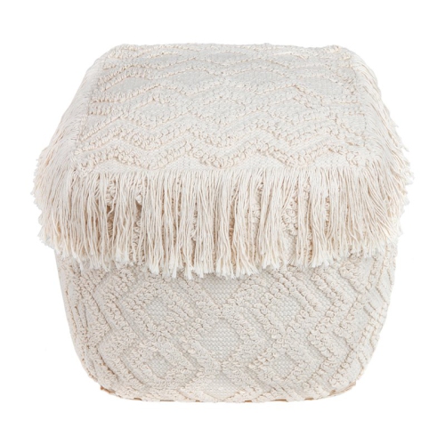 TOV Furniture Inca 18"H Traditional Style Cotton Fabric Pouf in Cream