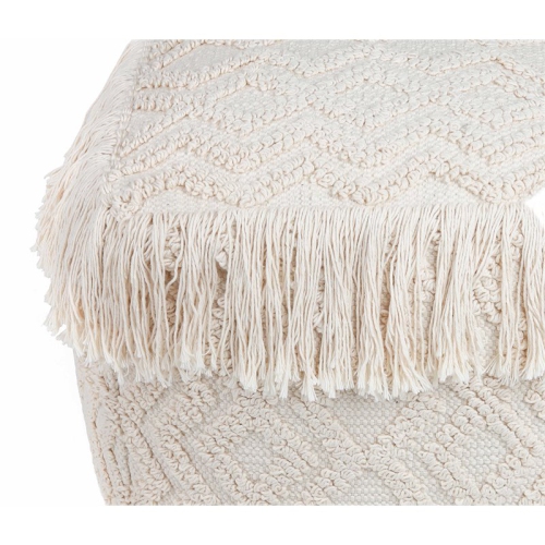 TOV Furniture Inca 18"H Traditional Style Cotton Fabric Pouf in Cream
