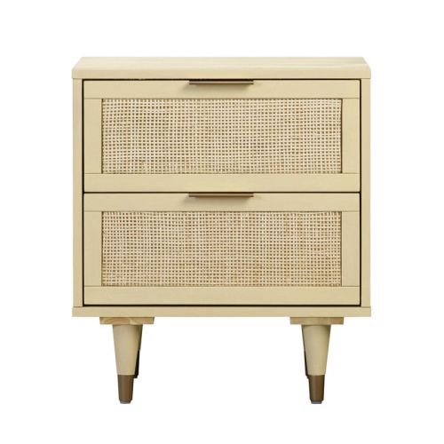 TOV Furniture Sierra 25"H Wood Nightstand in Buttermilk Cream/Antique Brass