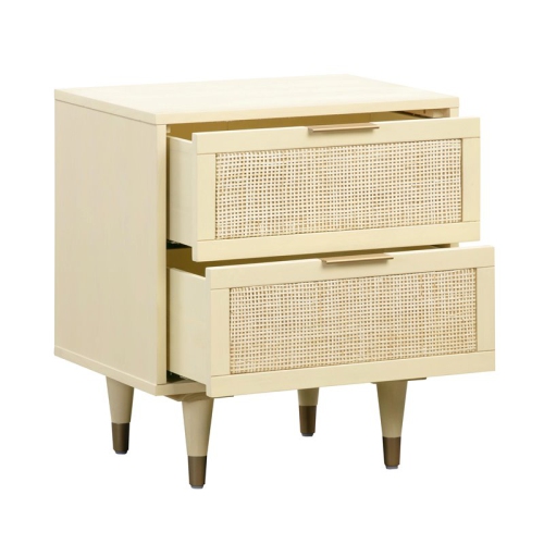 TOV Furniture Sierra 25"H Wood Nightstand in Buttermilk Cream/Antique Brass