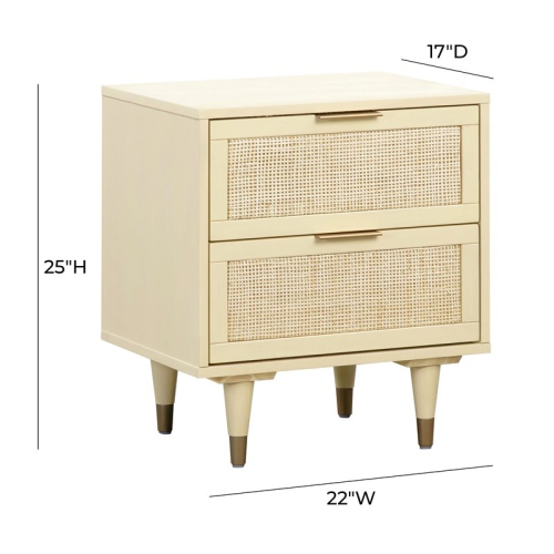 TOV Furniture Sierra 25"H Wood Nightstand in Buttermilk Cream/Antique Brass