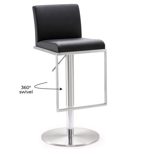 TOV Furniture Amalfi 22" Adjustable Stainless Steel and Fabric Barstool in Black