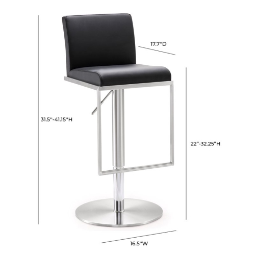 TOV Furniture Amalfi 22" Adjustable Stainless Steel and Fabric Barstool in Black