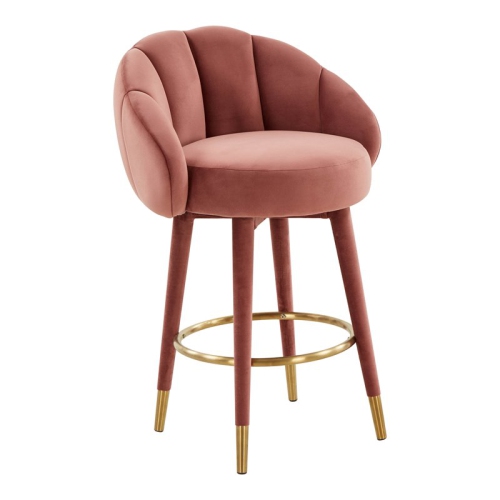 TOV FURNITURE  Myla 26.5" Swivel Modern Velvet Counter Stool In Pink