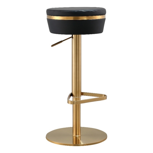 TOV FURNITURE  Astro And Gold Vegan Leather Adjustable Stool In Black