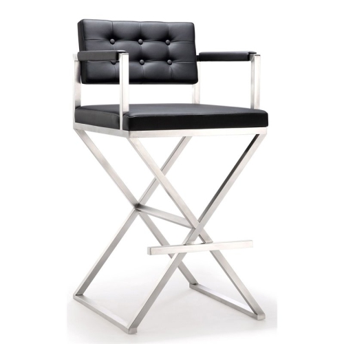 TOV FURNITURE  Director 30" Stainless Steel & Fabric Bar Stool In In Black