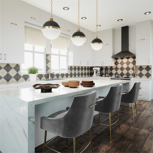 TOV Furniture Beatrix Dark Grey Velvet Bar Stool - Gold Legs