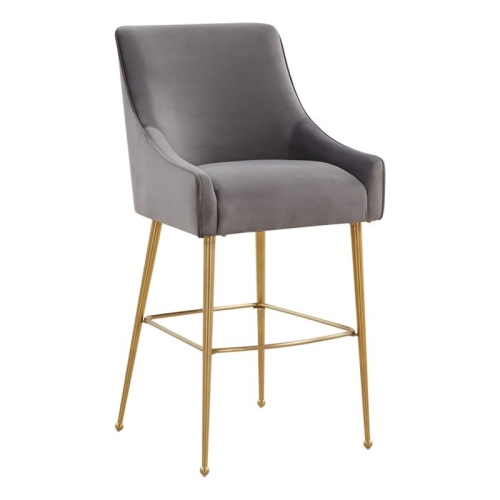 TOV Furniture Beatrix Dark Grey Velvet Bar Stool - Gold Legs