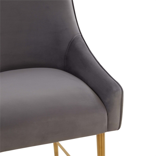 TOV Furniture Beatrix Dark Grey Velvet Bar Stool - Gold Legs