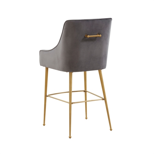 TOV Furniture Beatrix Dark Grey Velvet Bar Stool - Gold Legs
