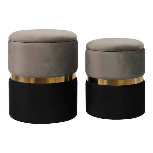 TOV Furniture Gigi 17.3"H Velvet Storage Ottomans in Gray