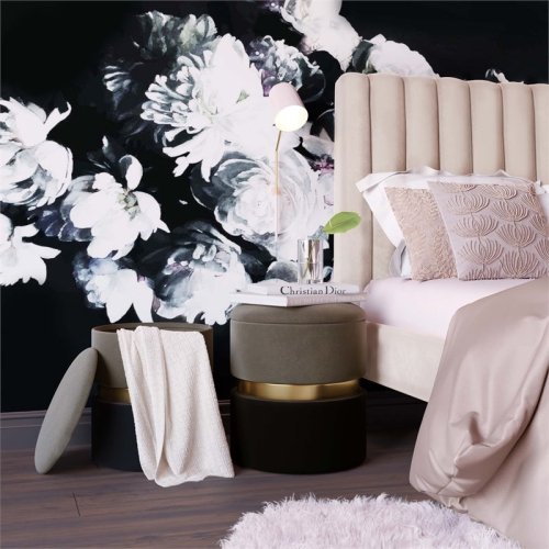 TOV Furniture Gigi 17.3"H Velvet Storage Ottomans in Gray