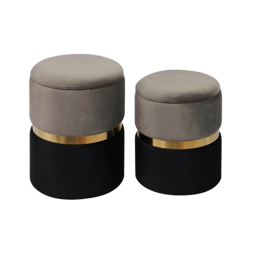 TOV Furniture Gigi 17.3"H Velvet Storage Ottomans in Gray