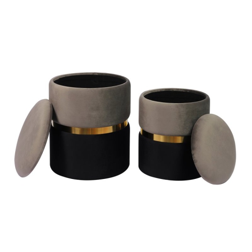 TOV Furniture Gigi 17.3"H Velvet Storage Ottomans in Gray