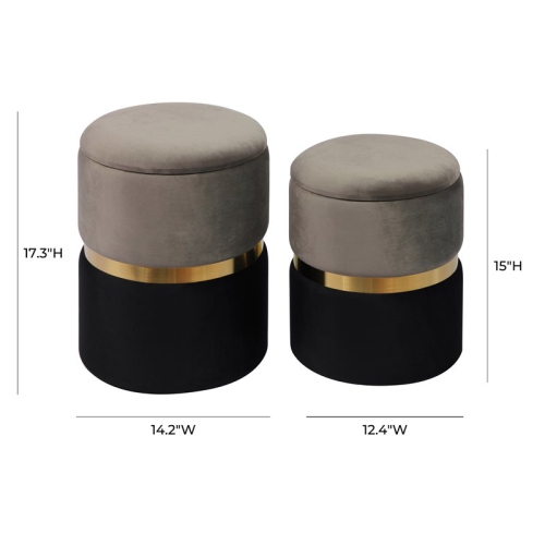 TOV Furniture Gigi 17.3"H Velvet Storage Ottomans in Gray