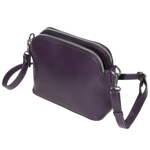 Club Rochelier Leather Double Zipper Crossbody Plum