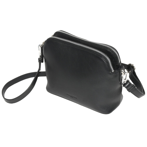 Club Rochelier Leather Double Zipper Crossbody Black
