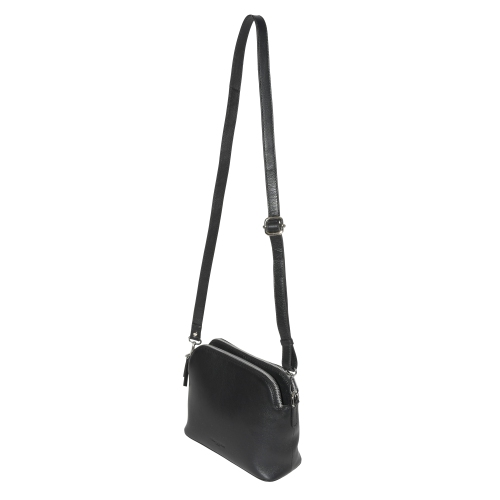 Club Rochelier Leather Double Zipper Crossbody Black