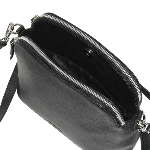 Club Rochelier Leather Double Zipper Crossbody Black