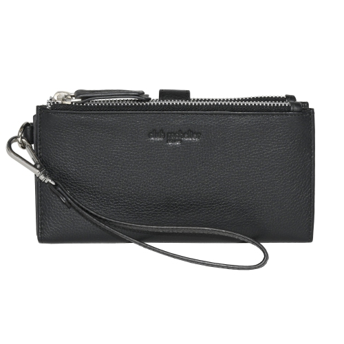 CLUB ROCHELIER  Leather Ladies Double Zip Clutch In Black