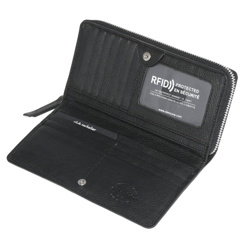 Club Rochelier Zip Around Clutch Wallet with Tab, Black