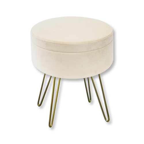 ITY INTERNATIONAL  - Velvet Ottoman / Footstool With Storage And Tray, Metal Base In White
