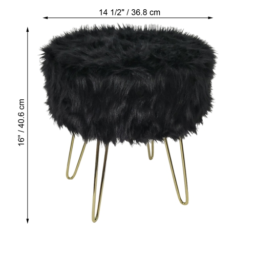 ITY International - Fluffy Ottoman/Footstool with Metal Base, 14.5'' x 16'', Black