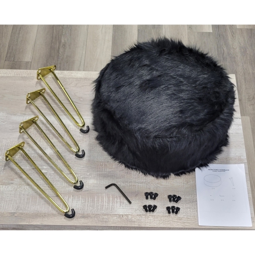 ITY International - Fluffy Ottoman/Footstool with Metal Base, 14.5'' x 16'', Black