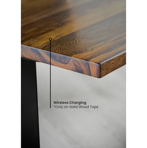 Home Sit and Stand Desk - Pheasantwood Reinforced Solid Wood Tabletop on Home Black Frame Medium with Built-in Wireless Charging Pad