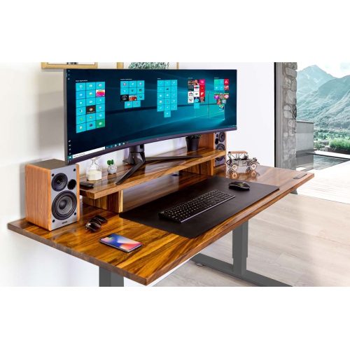 Home Sit and Stand Desk - Pheasantwood Reinforced Solid Wood Tabletop on Home Grey Frame Medium with Built-in Wireless Charging Pad