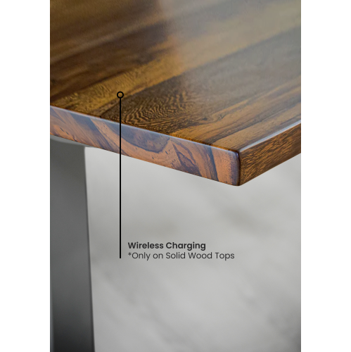 Home Sit and Stand Desk - Pheasantwood Reinforced Solid Wood Tabletop on Home Grey Frame Medium with Built-in Wireless Charging Pad