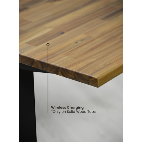Home Sit and Stand Desk - Acacia Reinforced Solid Wood Tabletop on Home Black Frame Medium with Built-in Wireless Charging Pad