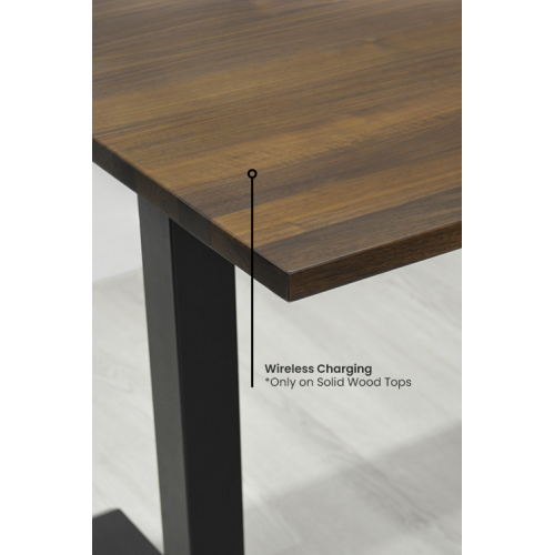 Bureau assis/debout Home - bois massif renforcé noyer sur un cadre noir moyen avec tapis de chargement sans fil intégré