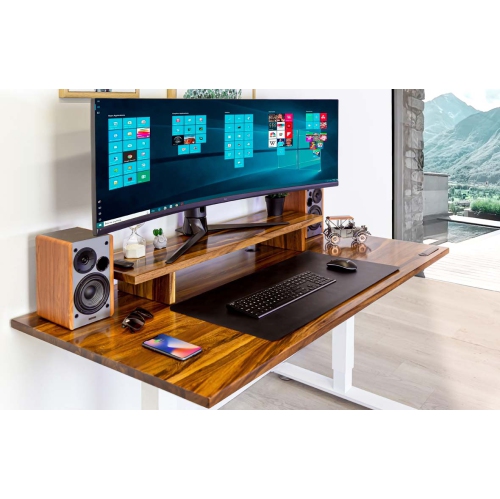 Home Sit and Stand Desk - Pheasantwood Reinforced Solid Wood Tabletop on Home White Frame Medium with Built-in Wireless Charging Pad