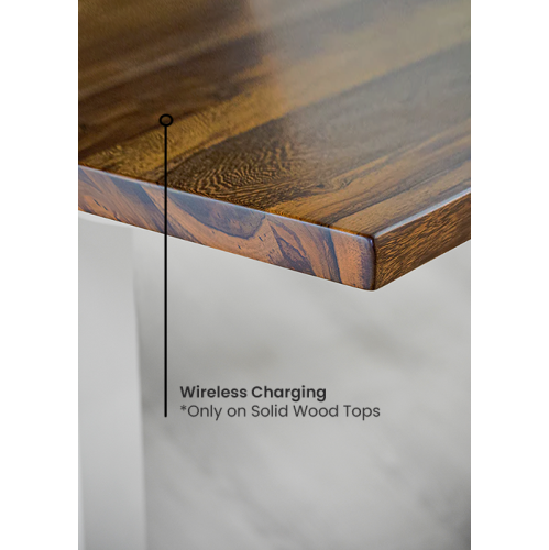 Home Sit and Stand Desk - Pheasantwood Reinforced Solid Wood Tabletop on Home White Frame Medium with Built-in Wireless Charging Pad