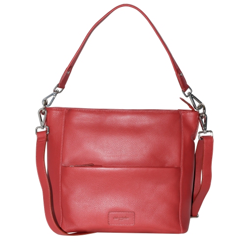 Ladies Large Leather Multi Zip Pocket Hobo Shoulder Bag Red