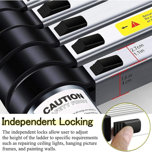 Echelle télescopique en aluminium portable de 5m / 16,5 pieds capacité de 340 lb | Portable et polyvalente, pliable pour une utilisation à la maison
