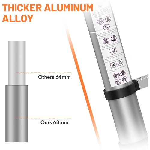 Echelle télescopique en aluminium portable de 5m / 16,5 pieds capacité de 340 lb | Portable et polyvalente, pliable pour une utilisation à la maison