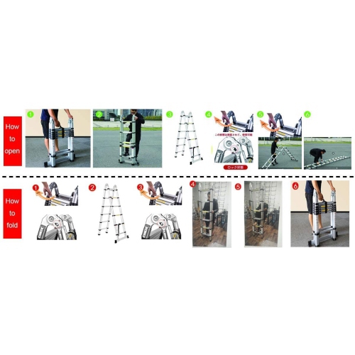 Échelle d'extension télescopique en aluminium Jiahe12.5FT / 3.8M Échelle pliante polyvalente portable avec charnières