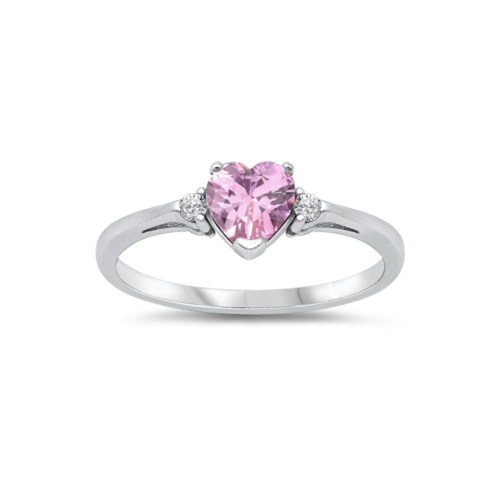 AG STERLING JEWELRY  Rose Cubic Zirconia & Sterling Silver Heart Ring In Pink