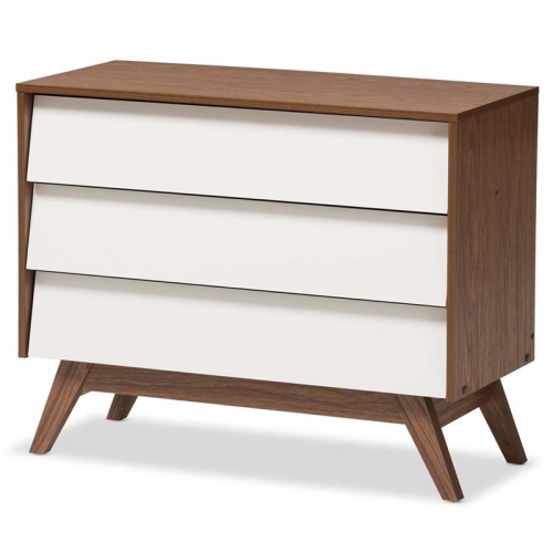 BAXTON STUDIO  Hildon 3 Drawer Chest In White And Walnut Brown