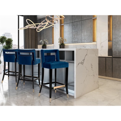 TOV Furniture Hart 30.3" Transitional Velvet Upholstered Bar Stool in Navy