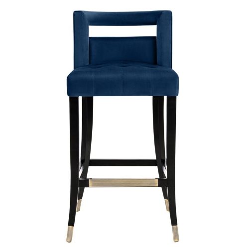 TOV Furniture Hart 30.3" Transitional Velvet Upholstered Bar Stool in Navy