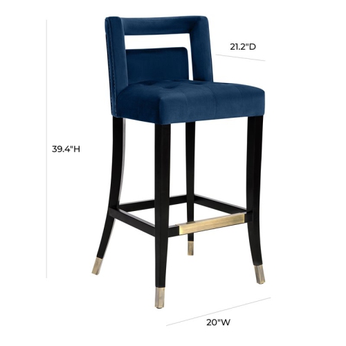 TOV Furniture Hart 30.3" Transitional Velvet Upholstered Bar Stool in Navy
