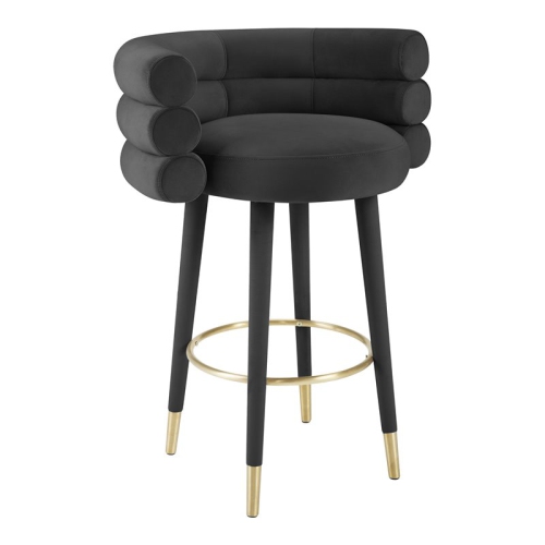 TOV Furniture Betty 30.3"H Velvet and Plywood Bar Stool in Black/Gold