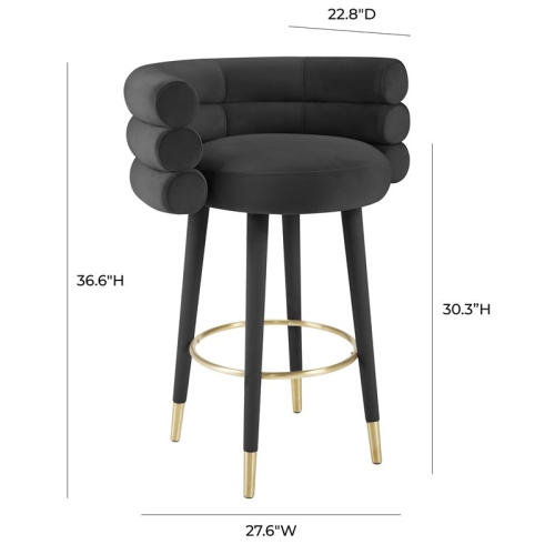 TOV Furniture Betty 30.3"H Velvet and Plywood Bar Stool in Black/Gold