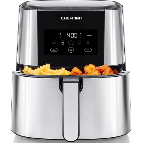 Turbofry Air Fryer, XL 8-Qt Capacity, Basket Divider for Dual Cooking, One-Touch Presets, Dishwasher Safe and BPA Free, Less Oil for Healthy Rapid