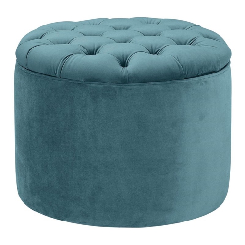 TOV FURNITURE  Queen 16"h Transitional Velvet Storage Ottoman In Blue