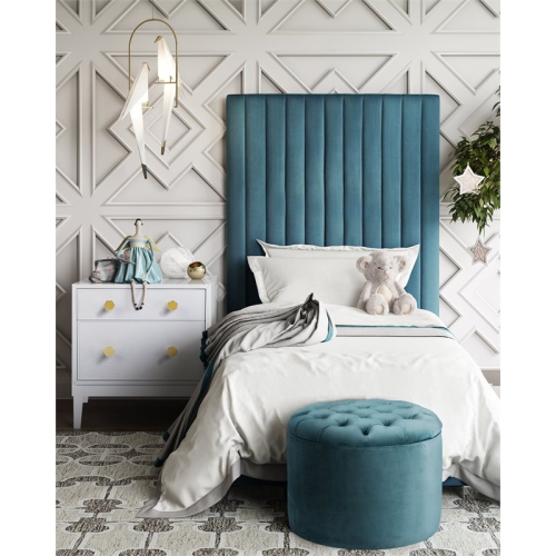 TOV Furniture Queen 16"H Transitional Velvet Storage Ottoman in Blue