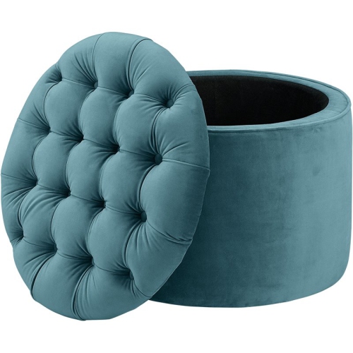 TOV Furniture Queen 16"H Transitional Velvet Storage Ottoman in Blue